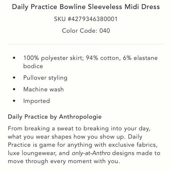 Anthropologie Daily Practice Bowline Sleeveless Midi Dress NEW - Picture 15 of 15